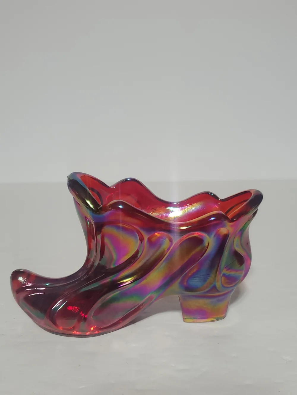 Vtg Fenton Iridescent Red Carnival Glass Shoe